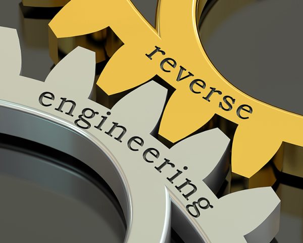 reverse engineering concept on the gearwheels, 3D rendering